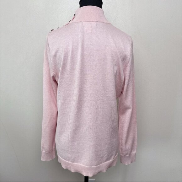 Calvin Klein Womens Medium Button Shoulder Pink Mock Neck Sweater - Picture 2 of 15